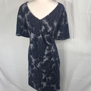 Adrianna Papell Navy and White Floral Midi Dress Size 14W